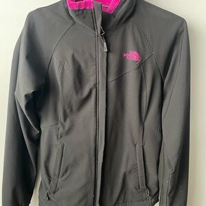 The North Face Black Jacket with Pink Logo & Collar Accent